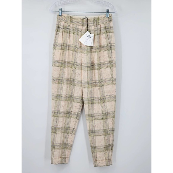 Isabel Marant Women's Oceyo Linen Silk Trouser Pants Plaid Size 2 NWT